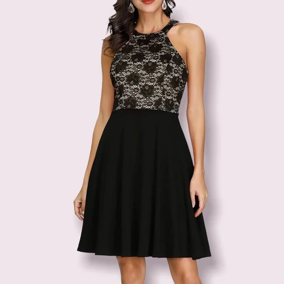 Black Lace Halter Dress | Color: Black | Size: L | Gledb2018'S Closet